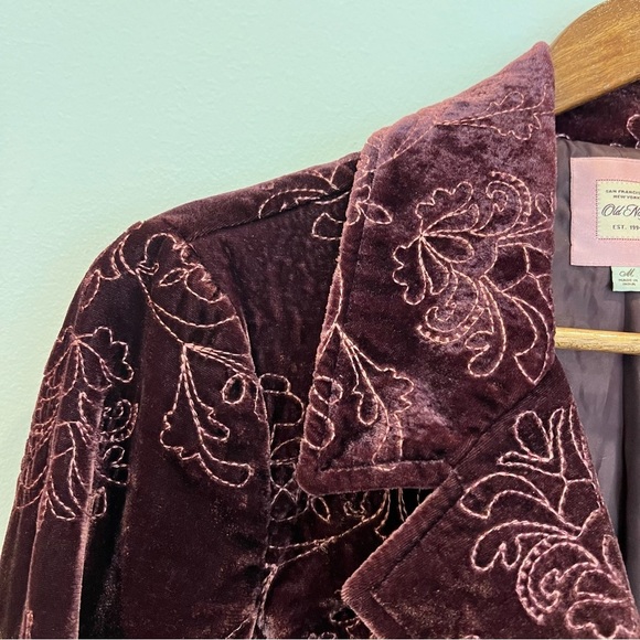 Vintage Old Navy Velvet Embroidered Blazer Medium Small Burgundy Fairy Y2K Boho - Picture 3 of 12
